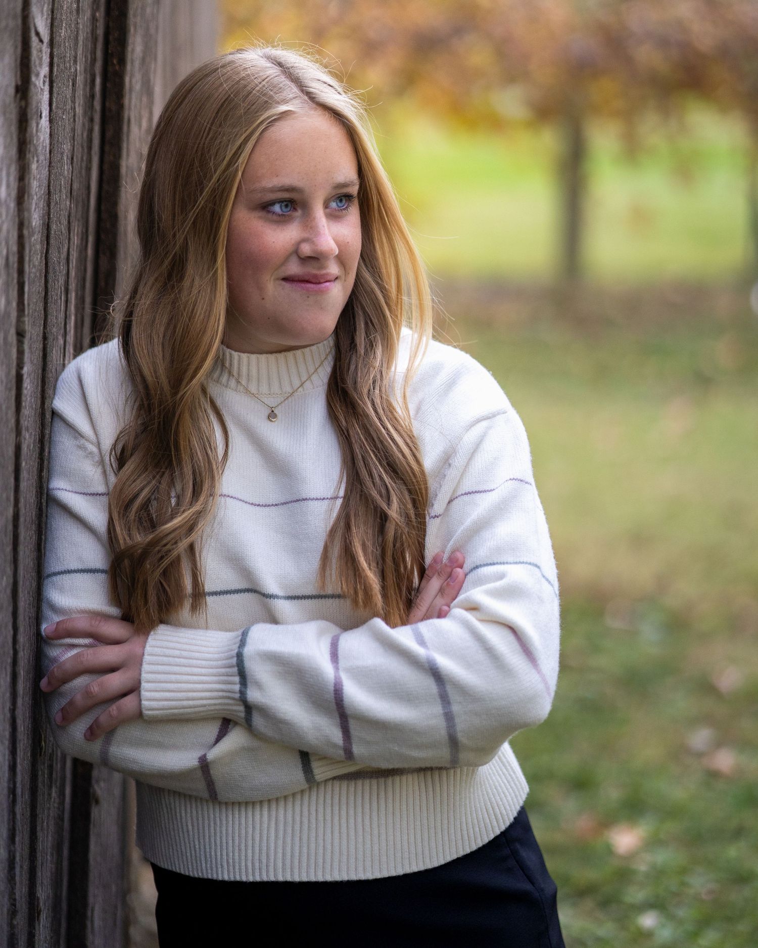 senior girl portrait  leaning against historic shed