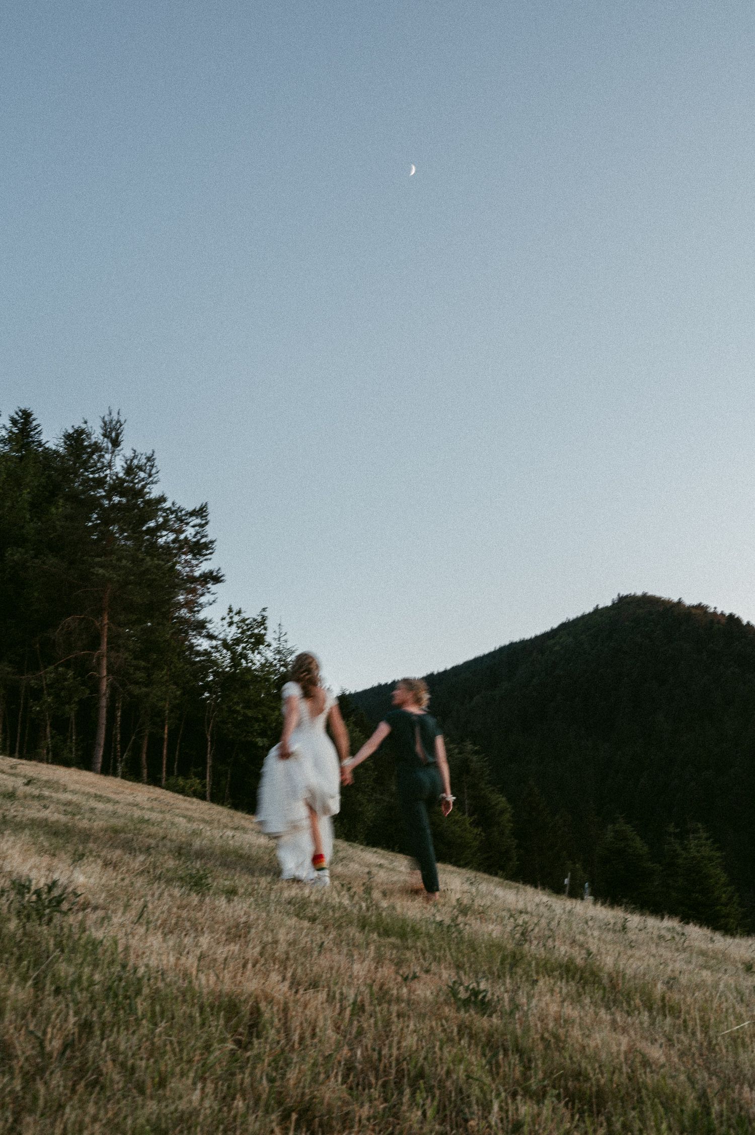 Hochzeitsfotografie Schwarzwald Sonnenuntergang Shooting zwei Bräute auf Wiese