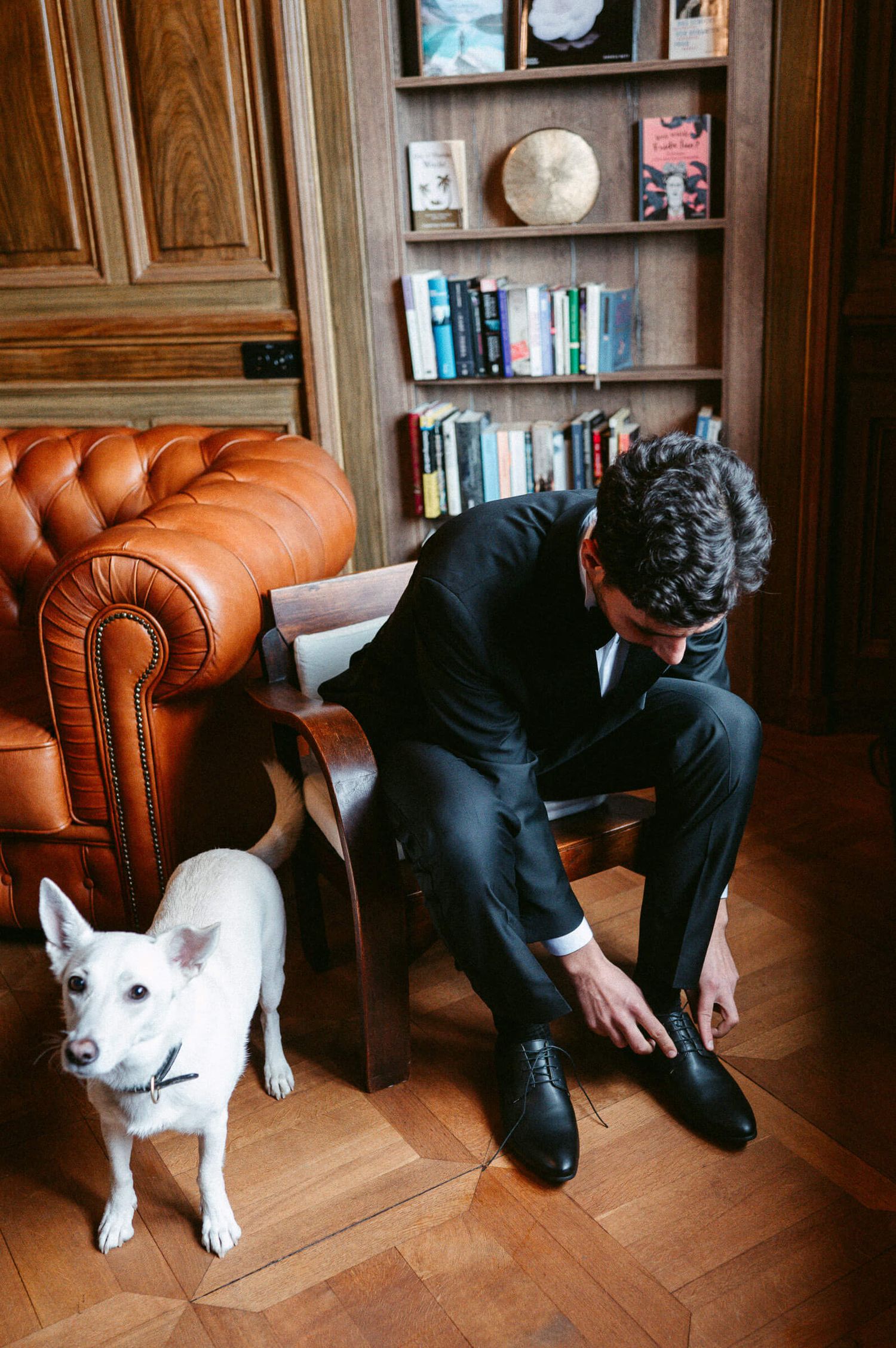 Hochzeitsfotografie Zürich Getting Ready Bräutigam mit Hund