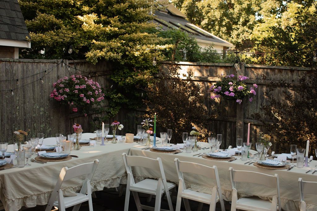 backyard wedding reception table and chairs