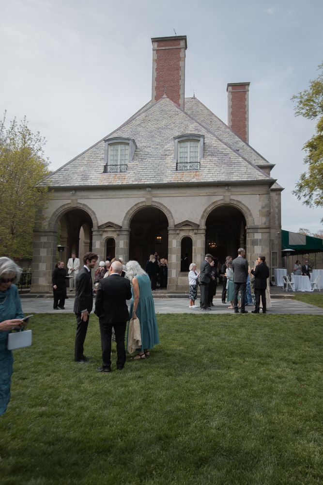 guests at outdoor cocktail hour at glen manor house