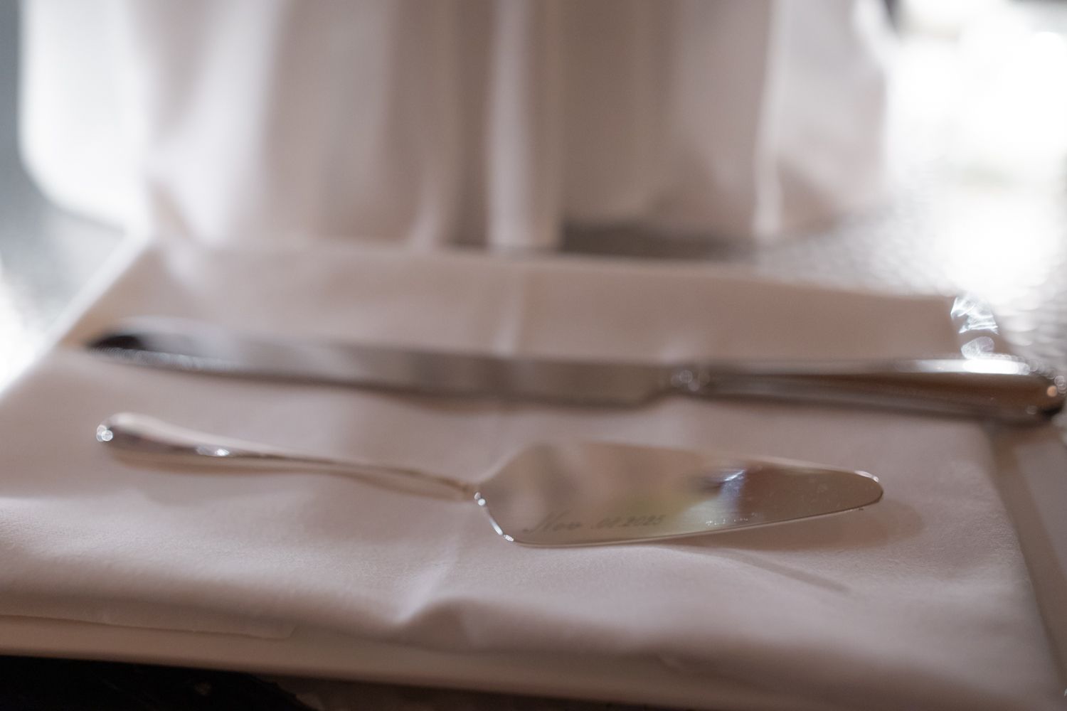 wedding serving silver on napkin