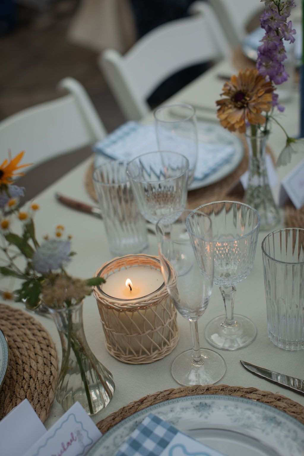 backyard wedding reception table set