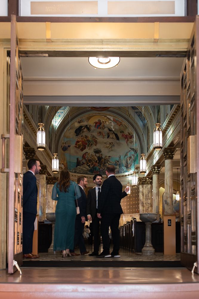 guests arriving to church wedding