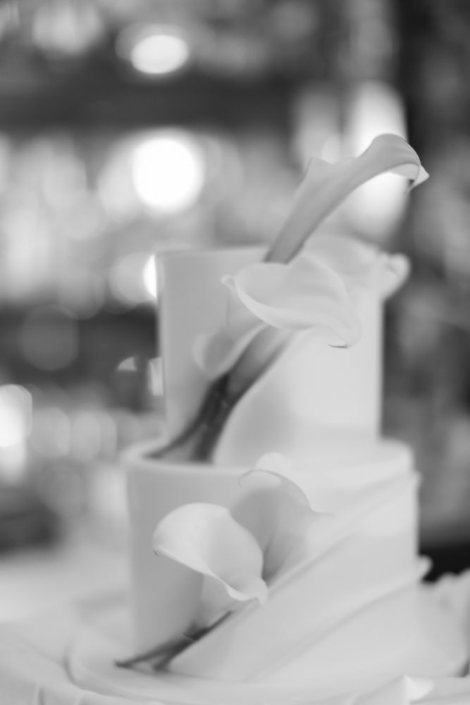 black and white photo of wedding cake