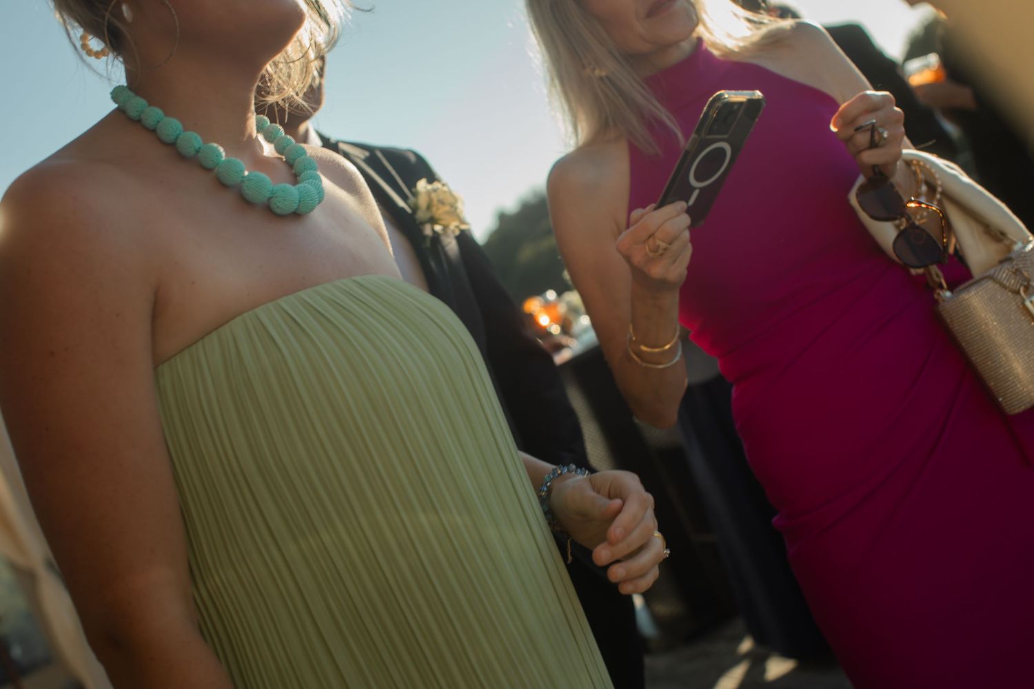 fashionable wedding dresses at cocktail hour