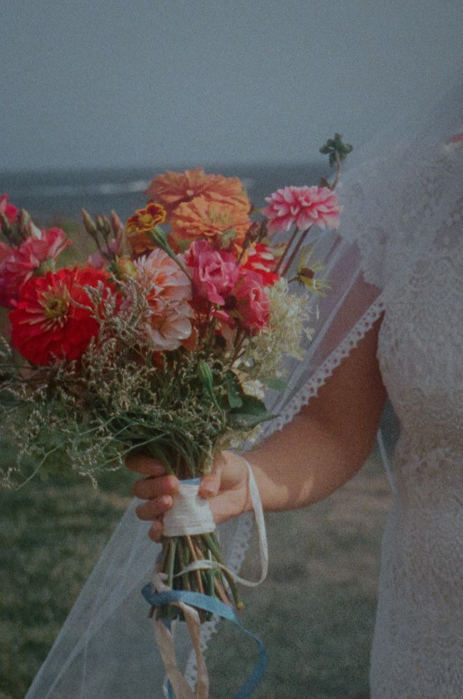film photo of bridal bouquet