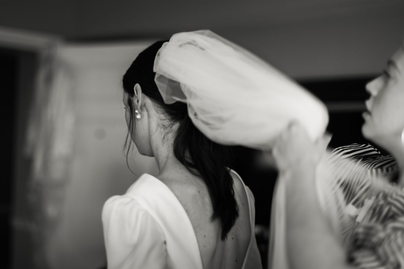 bride fixing veil newport rhode island wedding