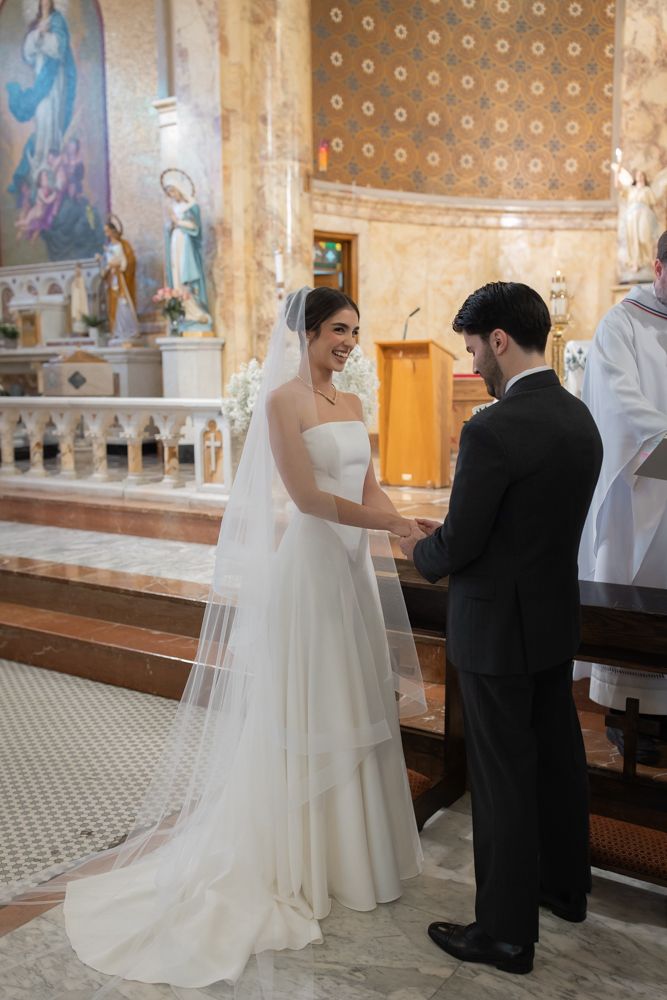 bride and groom getting married at church