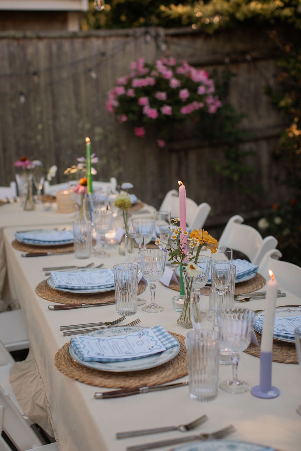 backyard wedding reception table set up