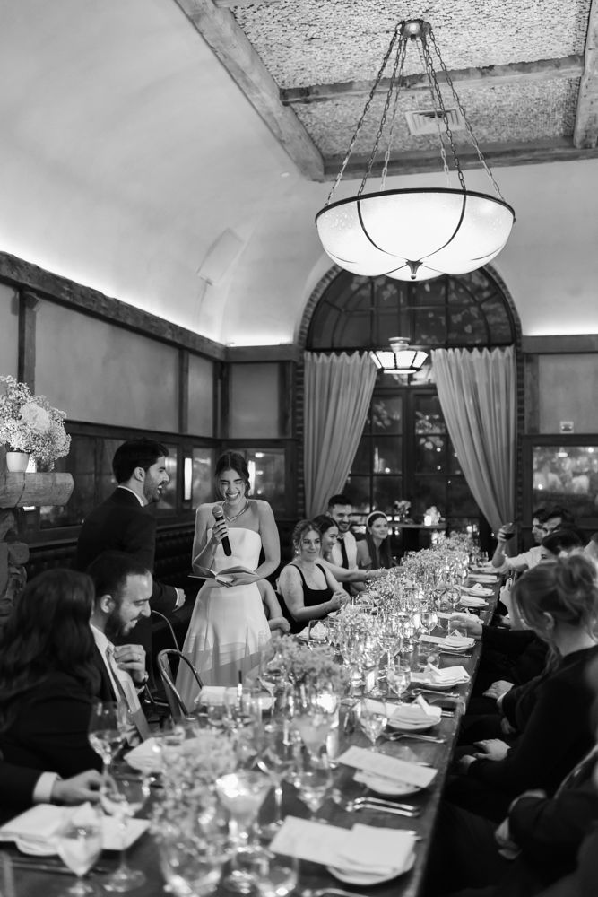 bride and groom exchange vows at restaurant