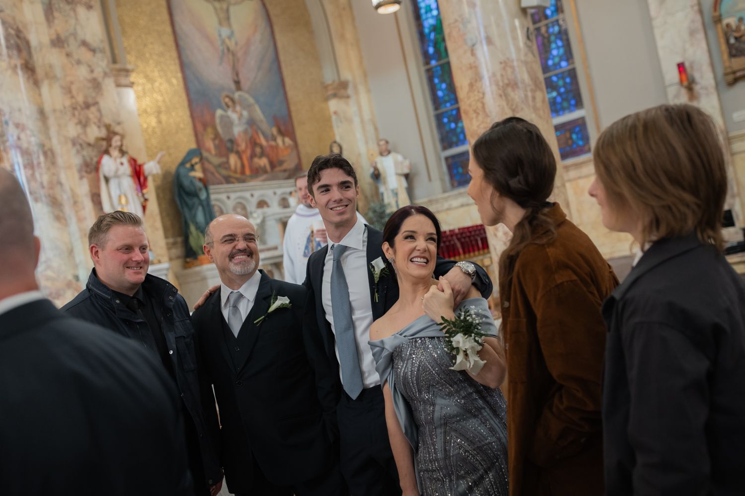 joyful guests at church wedding