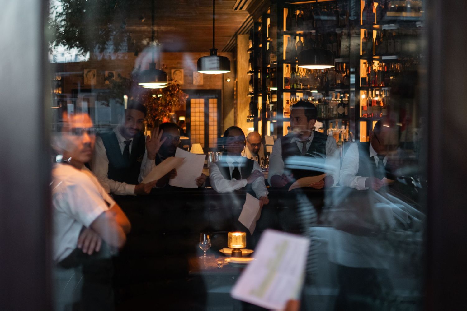 image taken through the window of restaurant employees