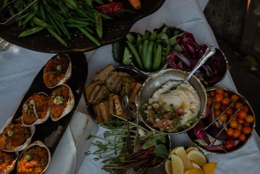 craft and willow catering set up at backyard wedding
