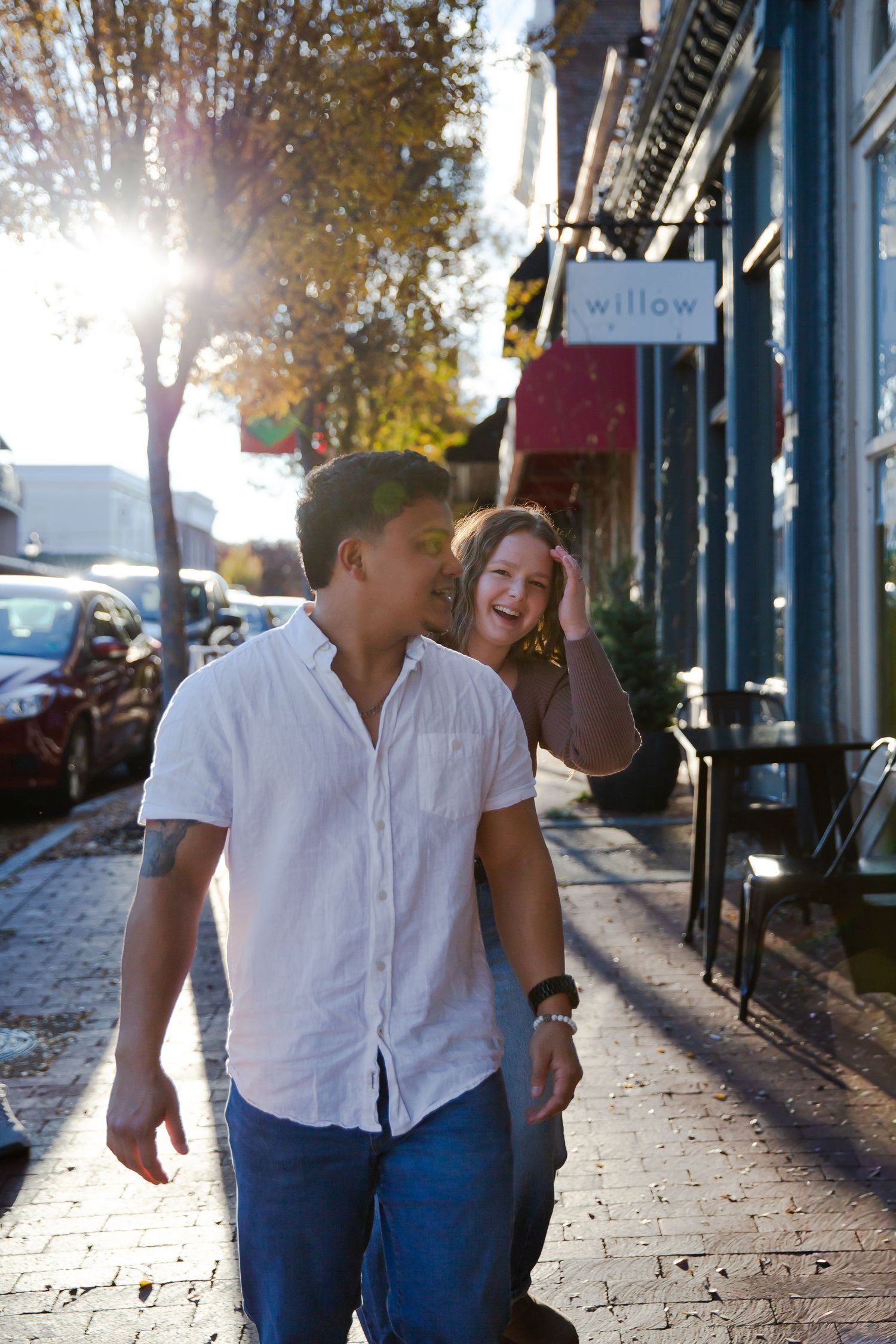 Couple walking and sharing a happy moment