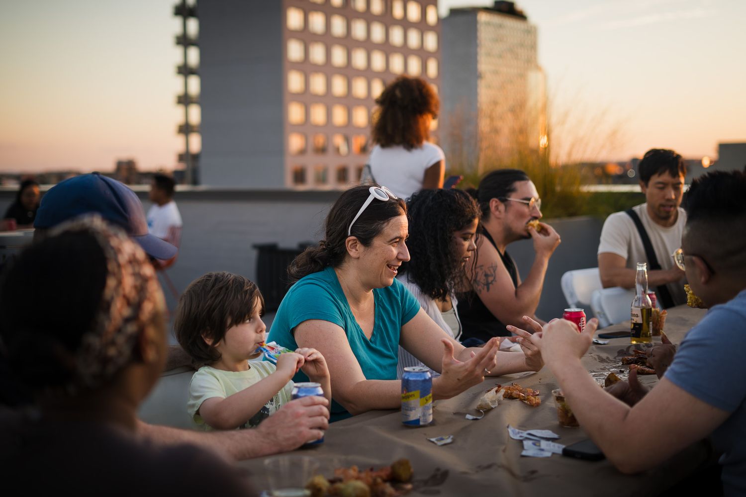 Smiling new yorkers on a party