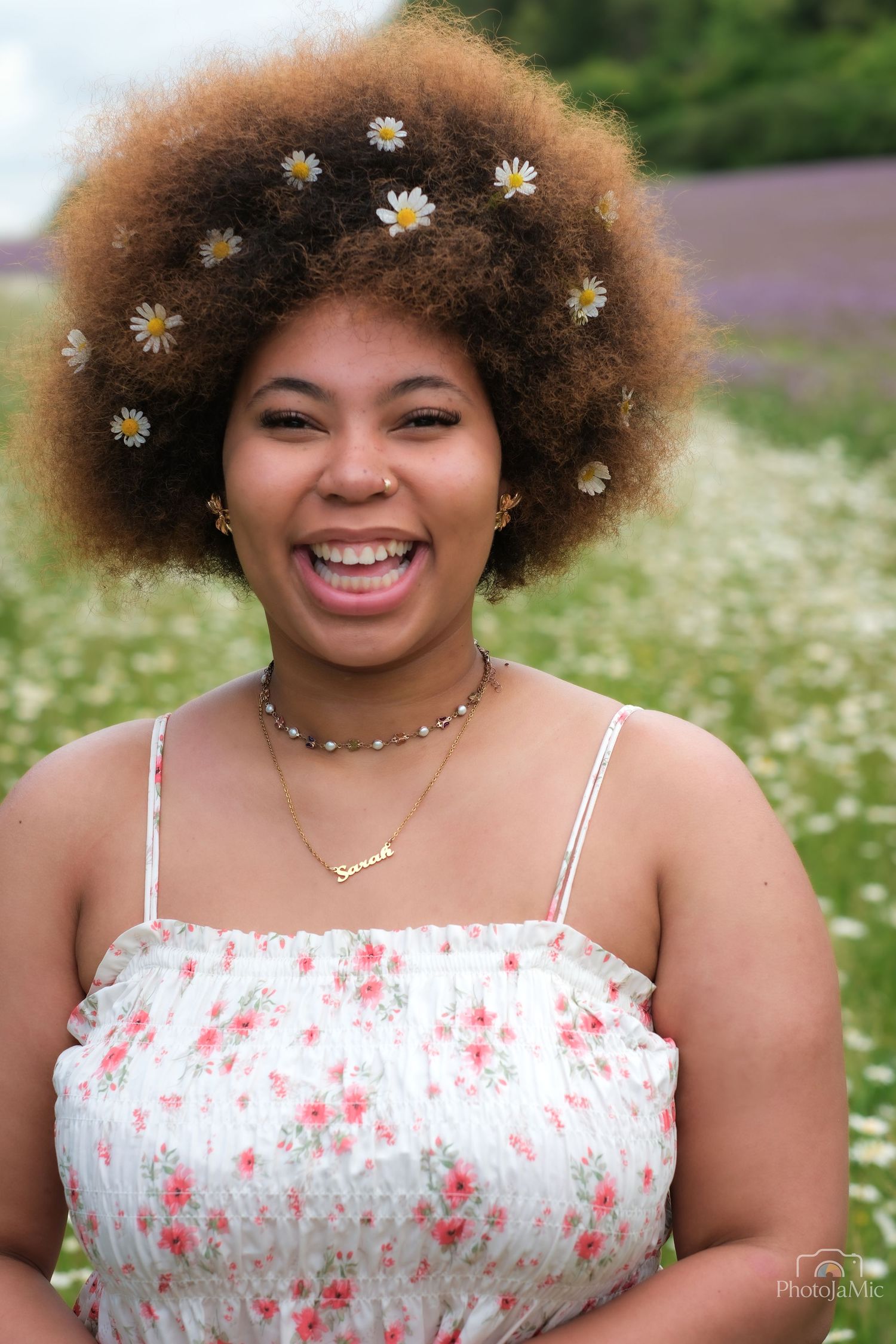 individual portrait content shoot girl in a flower field happy mood Newbury photograhper