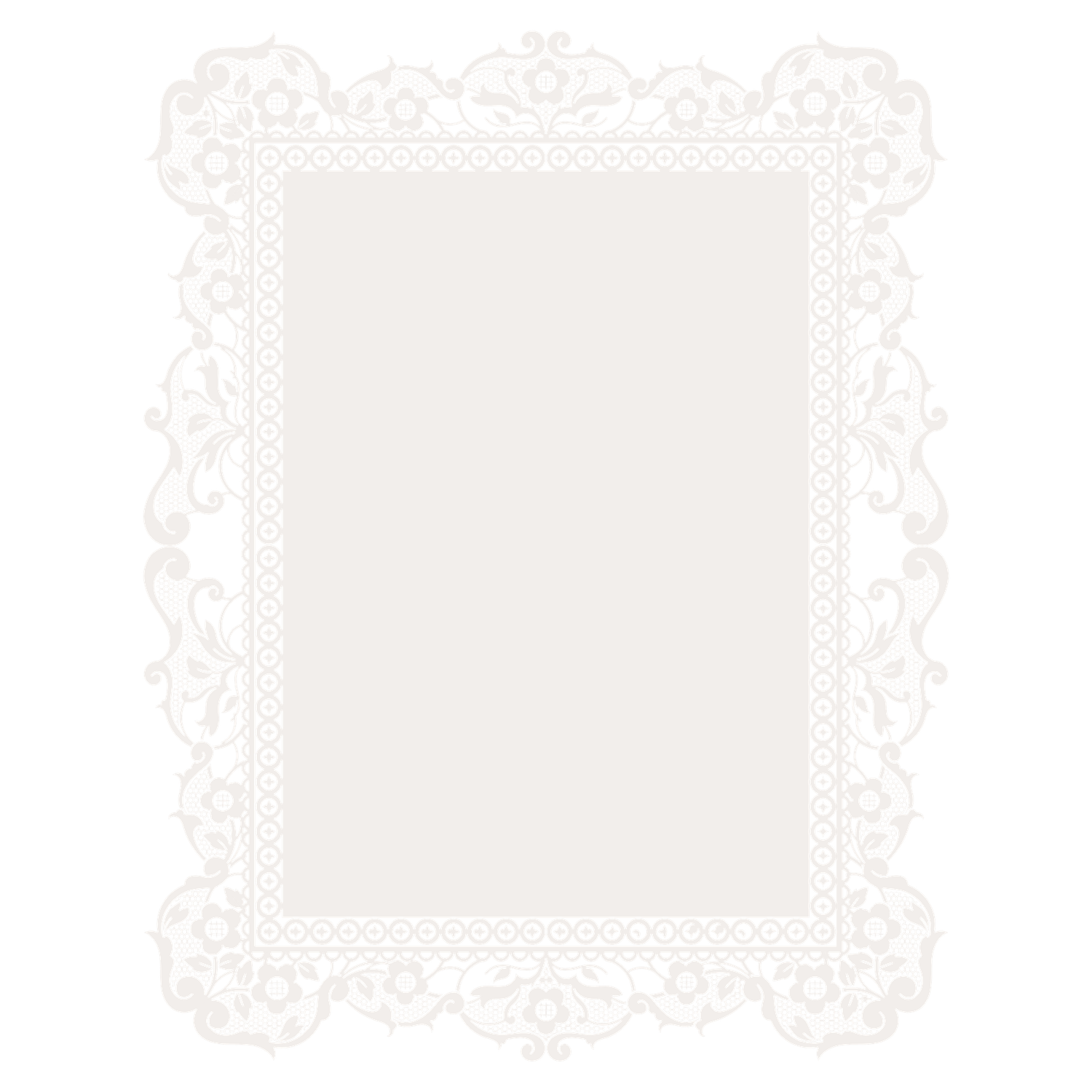 Elegant white ornate lace picture frame with intricate floral border design on white background.
