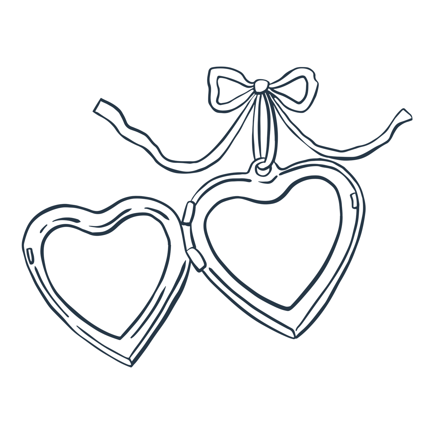 Heart-shaped locket pendant open with bow ribbon, outline sketch illustration.