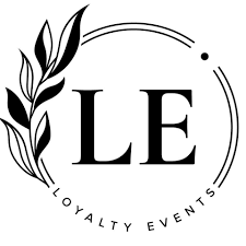 Loyalty Events professional event planning company logo featuring elegant LE monogram with botanical leaf design in black and white.