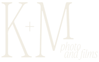 K+M Photo and Films elegant wedding photography and videography studio logo in soft cream tones.