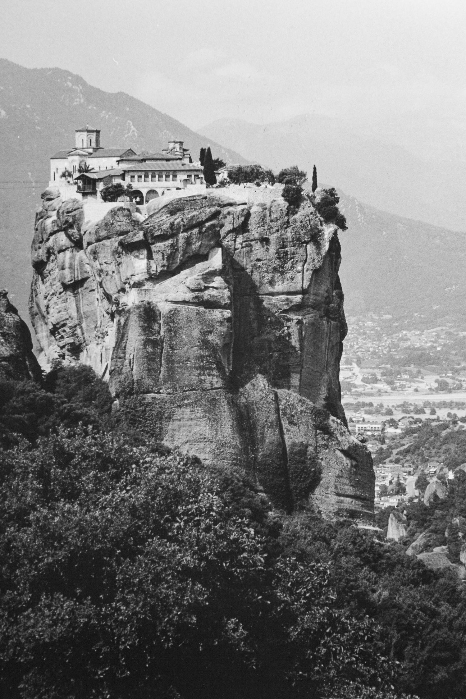 black and white silver gelatin print of the Monastery of the Holy Trinity, Meteora, Greece