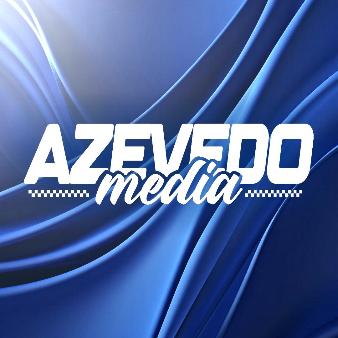 Professional racing branding with Azevedo text on blue gradient background.