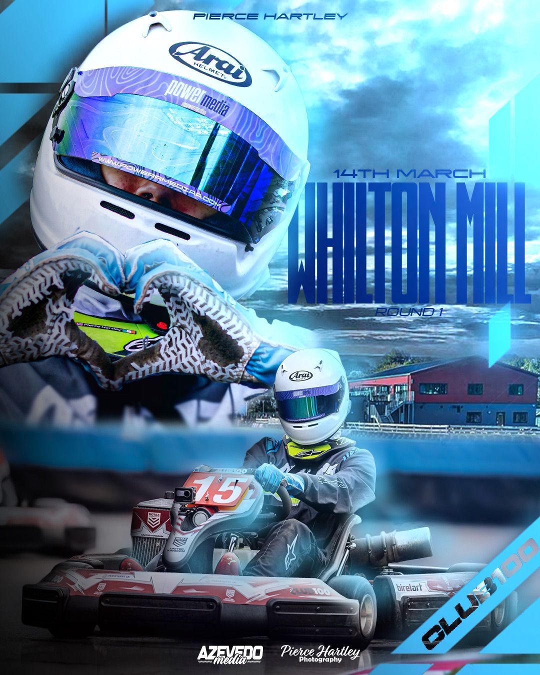 Racing karts speeding along a track with dramatic blue lighting and motion blur effects.