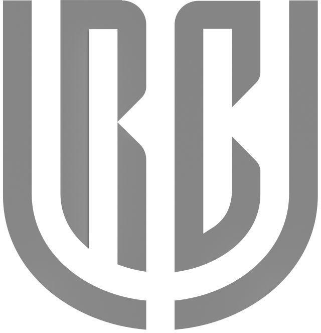 Minimalist grey UBB monogram logo design in shield formation.