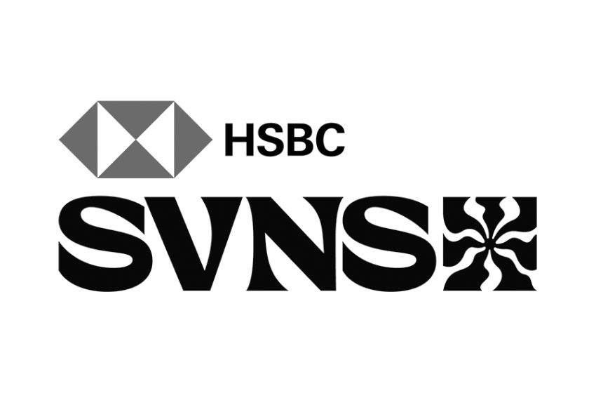 HSBC SVNS series logo in black and white with geometric design elements.