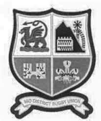 Rugby club shield crest with four quadrants featuring a dragon and architectural elements.