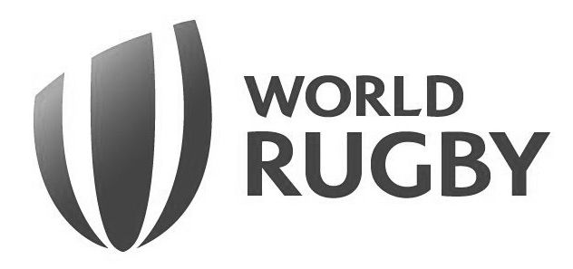 Minimalist black and white World Rugby logo featuring stylized rugby ball design.