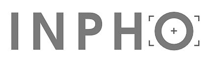 INPHO photography logo design in minimalist gray text with camera focus icon.