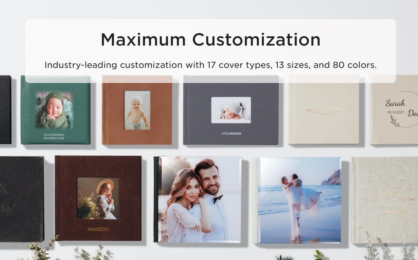 High-quality flushmount album displaying full-pageof maximun customization