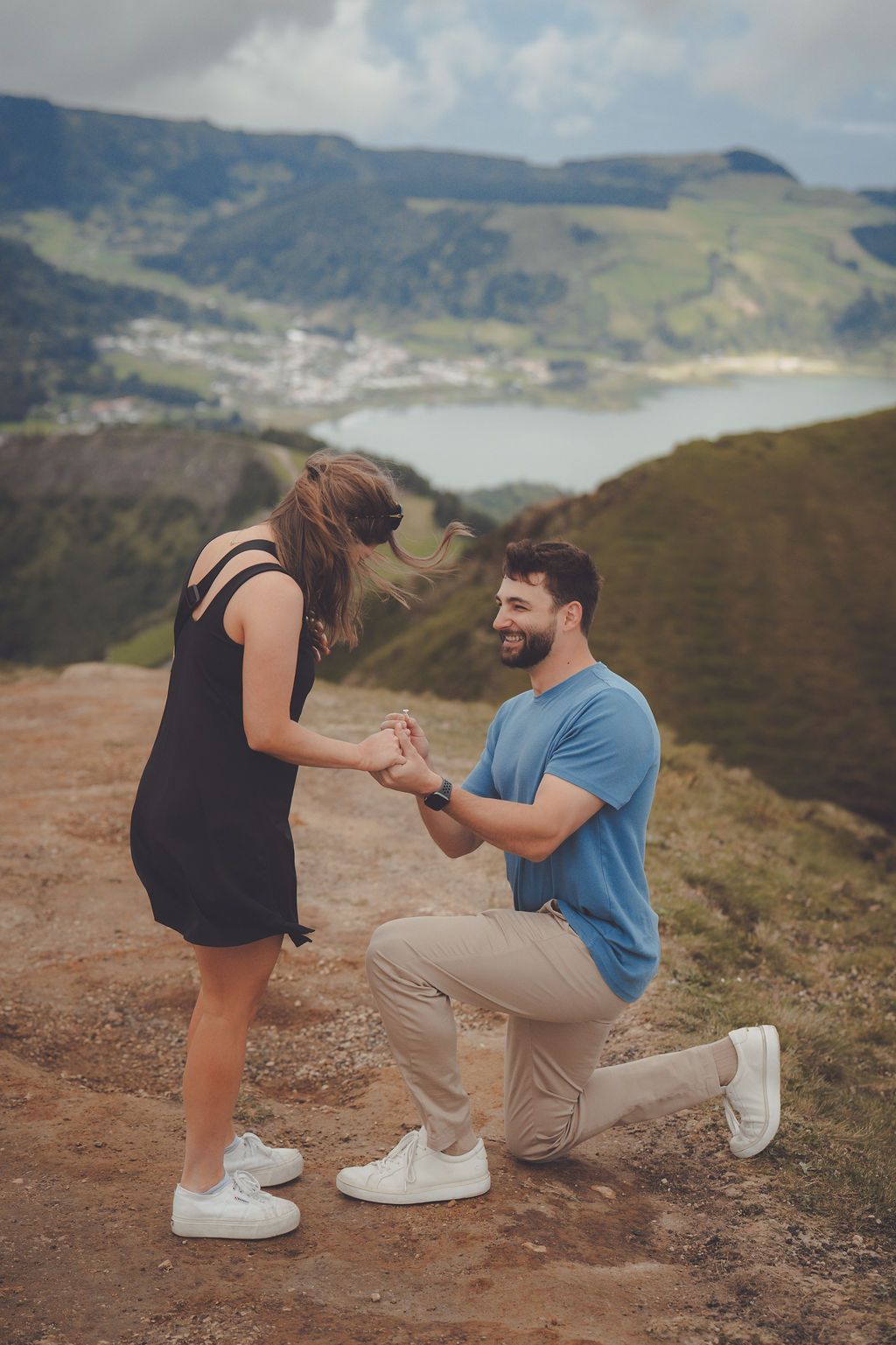 Marriage proposal at Sete Cidades – epic engagement captured by Azores proposal photographer