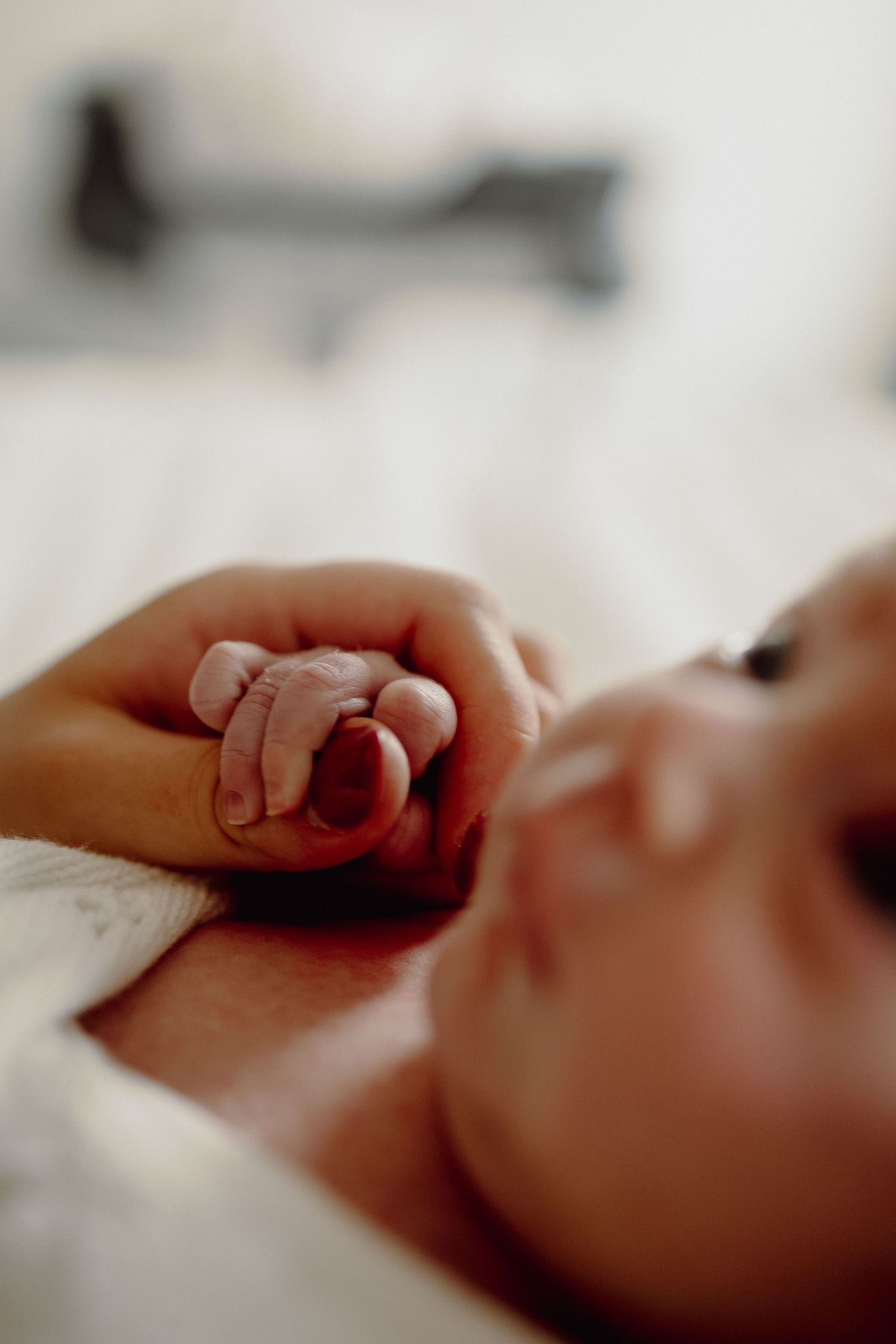 A close-up series of images showing tiny baby feet and hands against a white background.