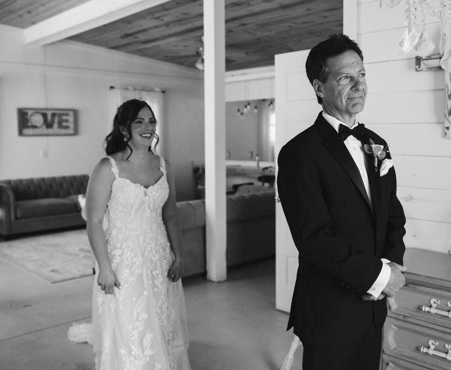 Black and white candid wedding moments captured in sequence.