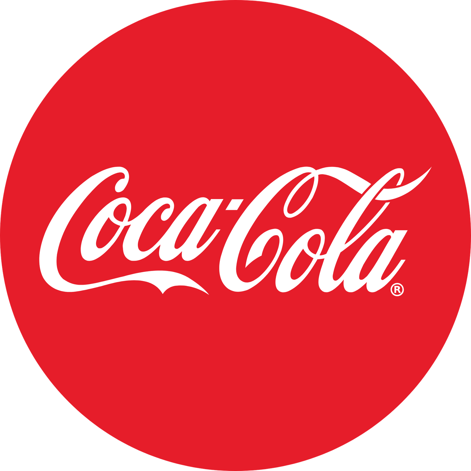 Coca-Cola classic red circular logo with white cursive script lettering on a bold red background.