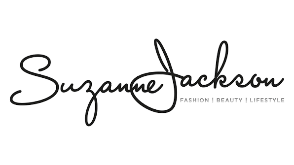 Suzanne Jackson fashion beauty and lifestyle blog logo with elegant cursive script on white background.