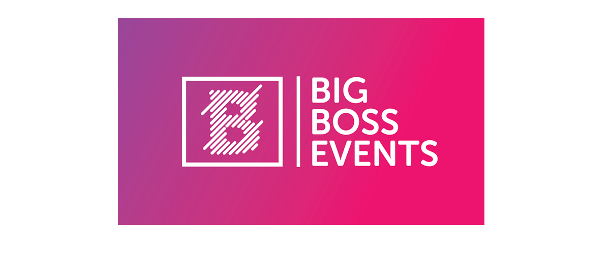 Big Boss Events logo featuring a stylized letter B on a vibrant pink and purple gradient background.