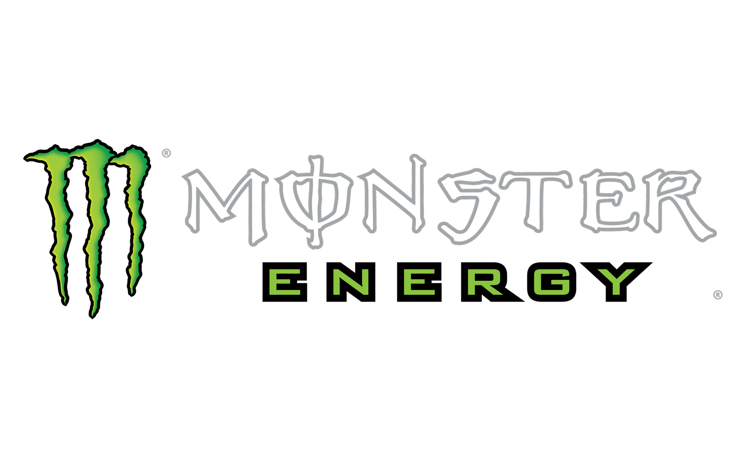 Monster Energy drink logo featuring the iconic green claw mark M symbol alongside the brand name on white background.
