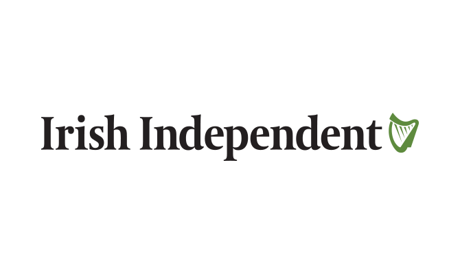 Irish Independent newspaper logo featuring bold black text and a green harp symbol on white background.