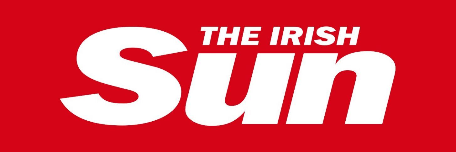 The Irish Sun newspaper logo in bold white text on a bright red background.