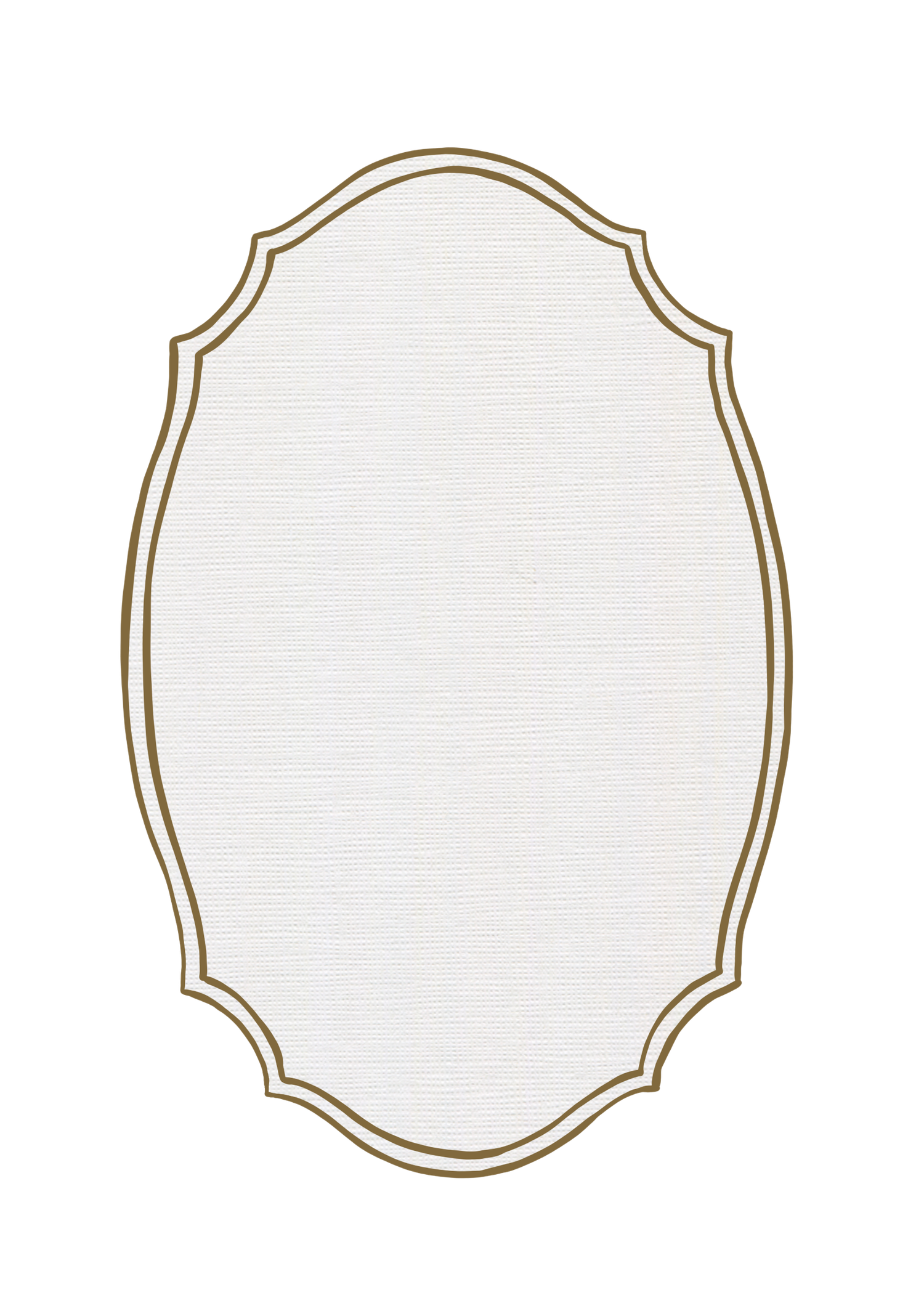 Elegant oval frame with ornate gold border and white textured background, perfect for labels or decorative design elements.