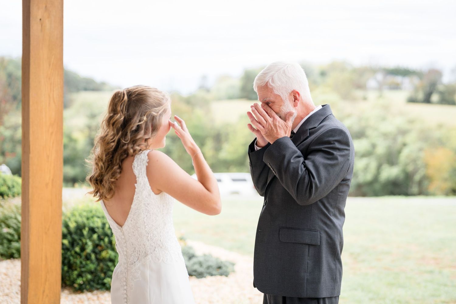Father and daughter first look at Renback Barn in Rochelle, VA
