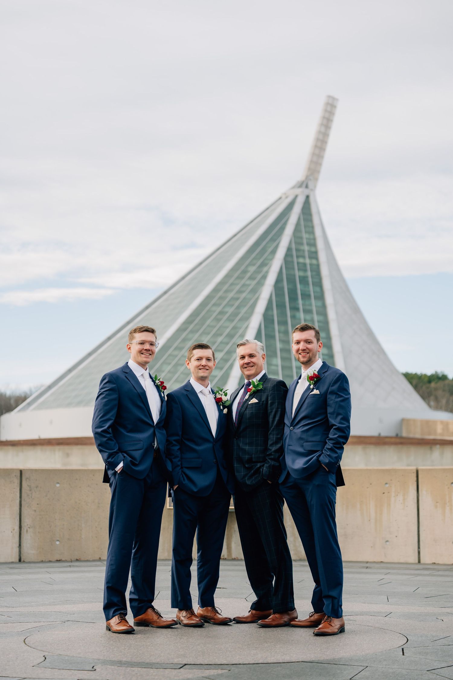 Groomsmen at the Semper Fidelis Memorial Chapel in Triangle, VA.