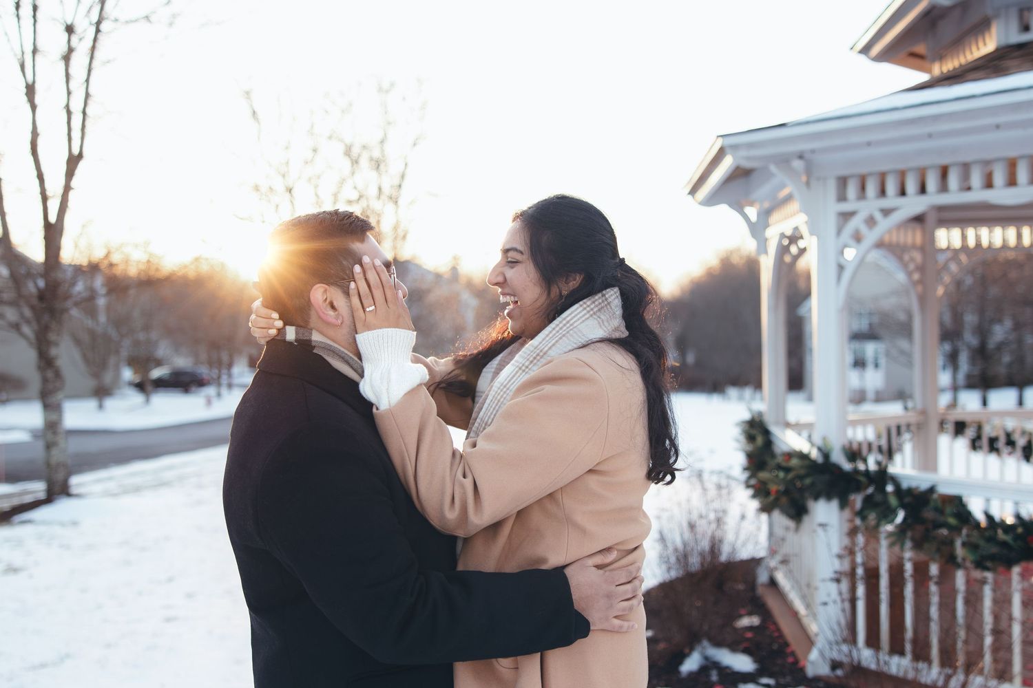 Women embracing her husband to be after suprise engagement in Southbury CT