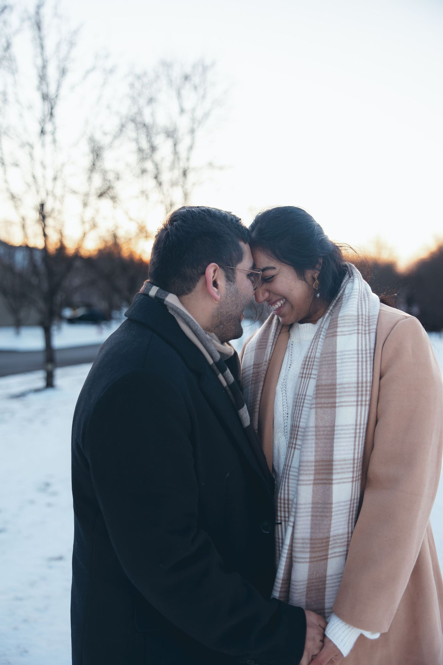 Couple embracing in the snow