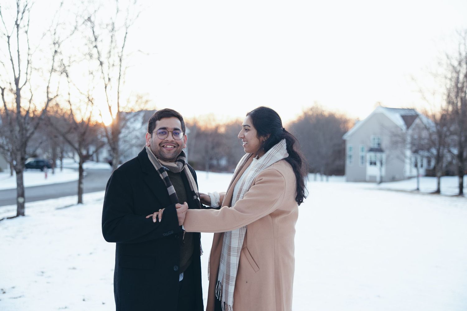 Couple playing around in the snow