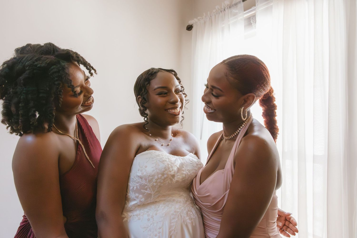 Bride and her sisters getting ready at their parents Hopewell Junction home